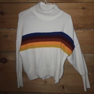 Express White Sweater with Multicolor Stripes